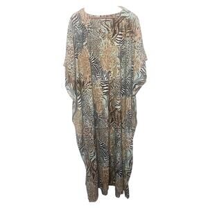 Vintage Sante Classics Kaftan Animal Print Beaded V-Neck Dress One Size